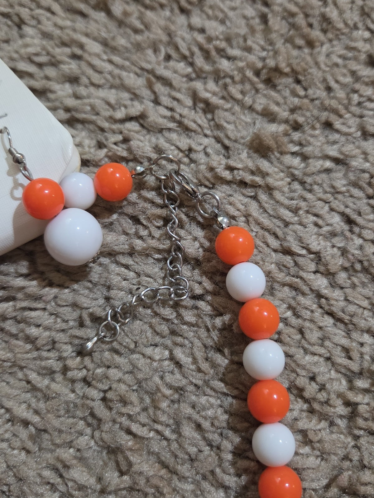 Chunky Bubblegum Bead Necklace Earring Set Orange White Retro