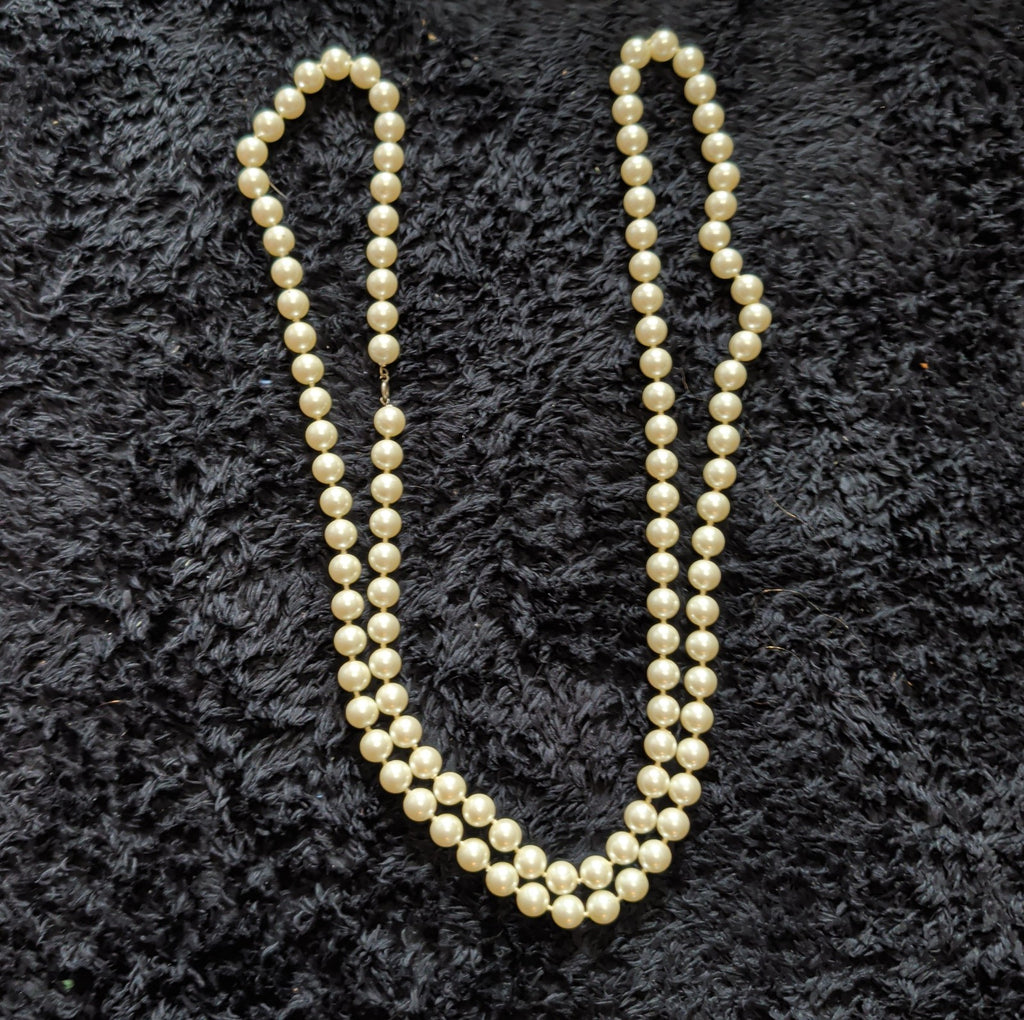 Vintage 54" Champagne Hand Knotted Faux Pearl Flapper Necklace