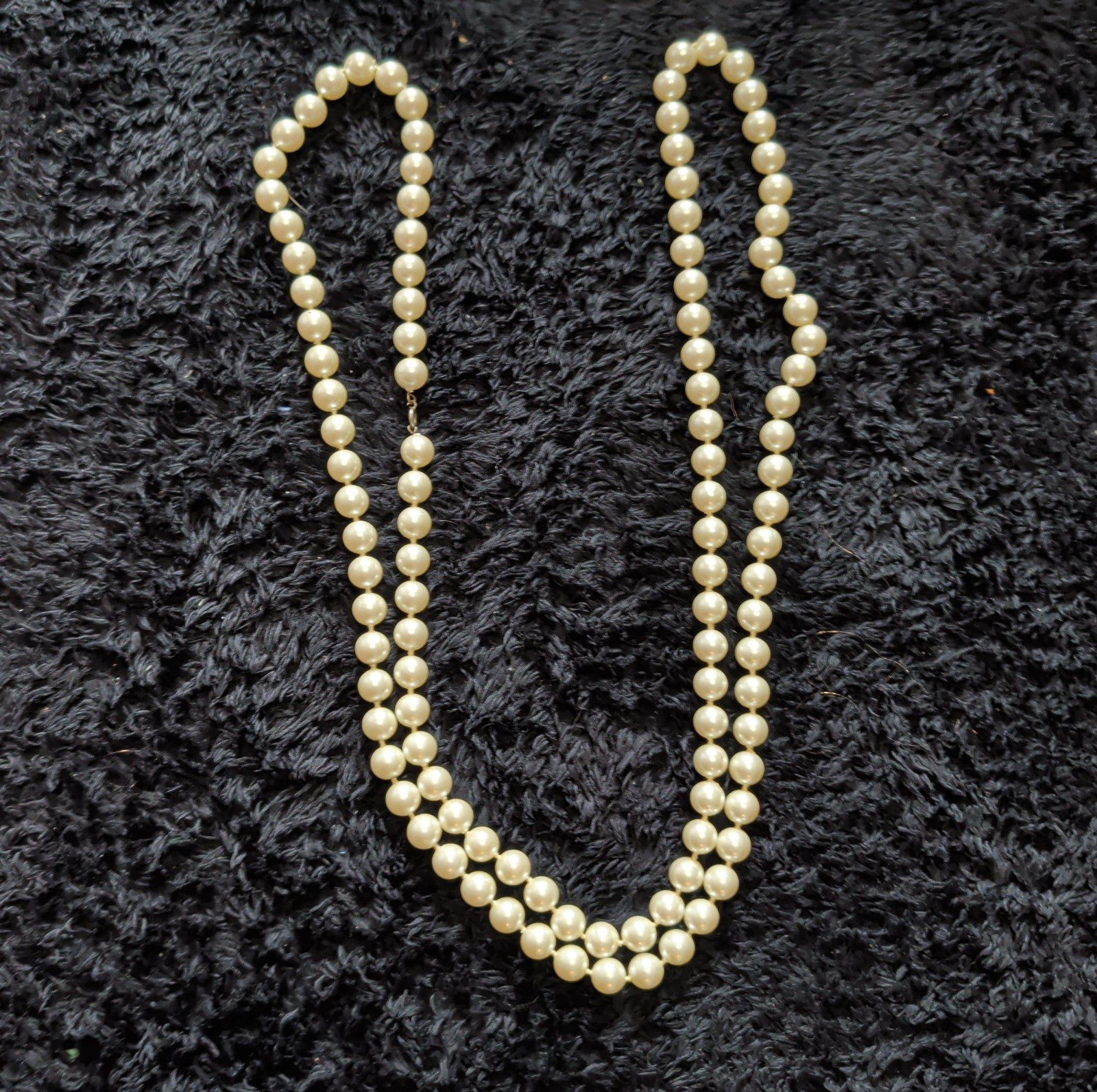 Vintage 54" Champagne Hand Knotted Faux Pearl Flapper Necklace