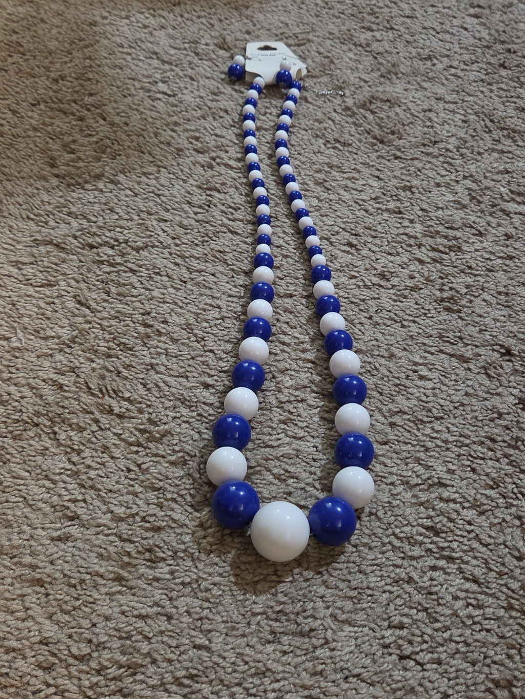 Chunky Bubblegum Bead Necklace Earring Set Blue White Retro