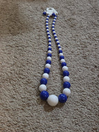 Chunky Bubblegum Bead Necklace Earring Set Blue White Retro