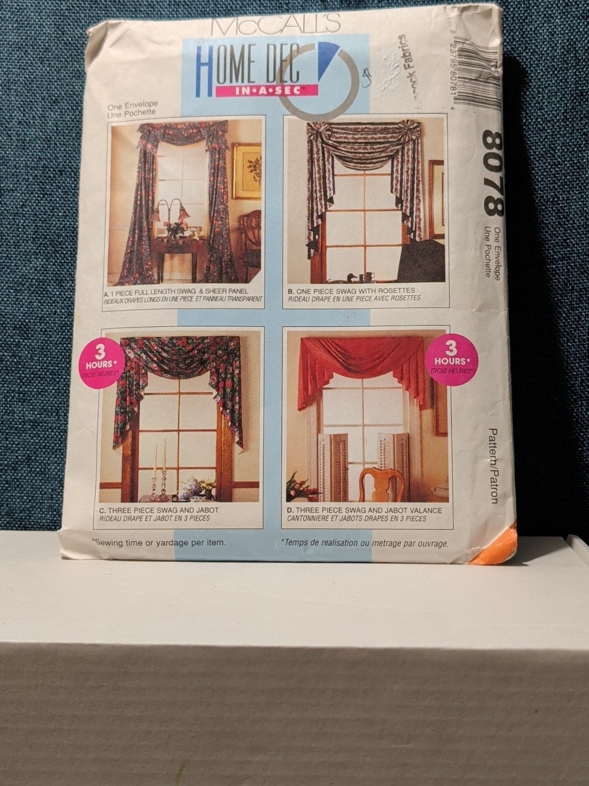 Vintage 1995 McCalls 8078 Home Dec In A Sec Window Treatment Swag Valance UNCUT