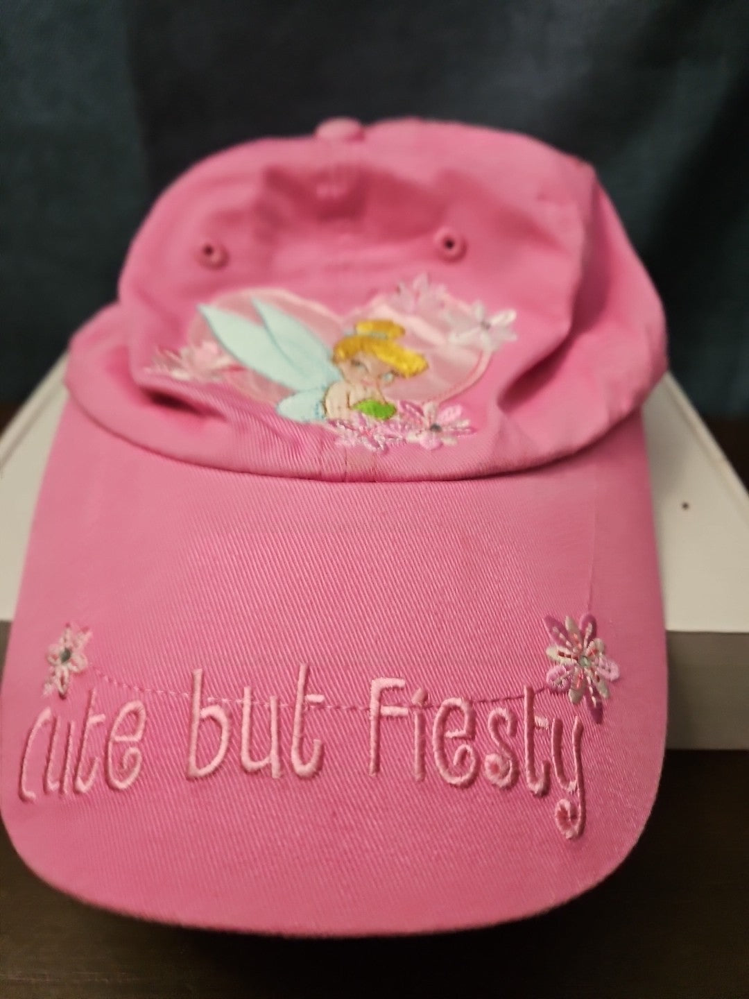 Disney Tinker Bell Hat Pink Baseball Cap "Cute but Feisty" Y2K Embroidered