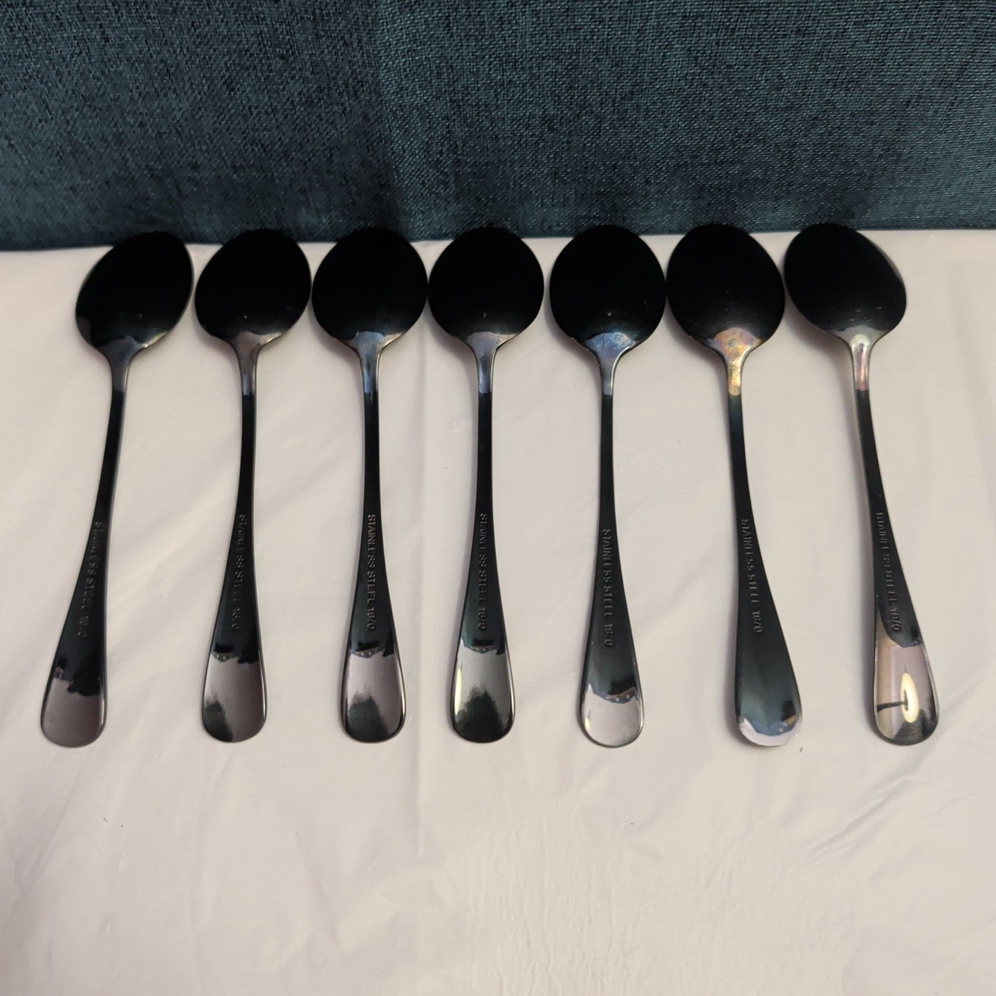 Set of 7 Black Stainless Steel Spoons 18/0 Modern Flatware Teaspoons Clean
