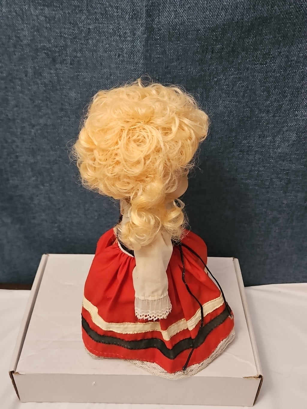 Vintage Heritage Doll Piggy Bank European Folk Costume Blonde Curls Aged Charm