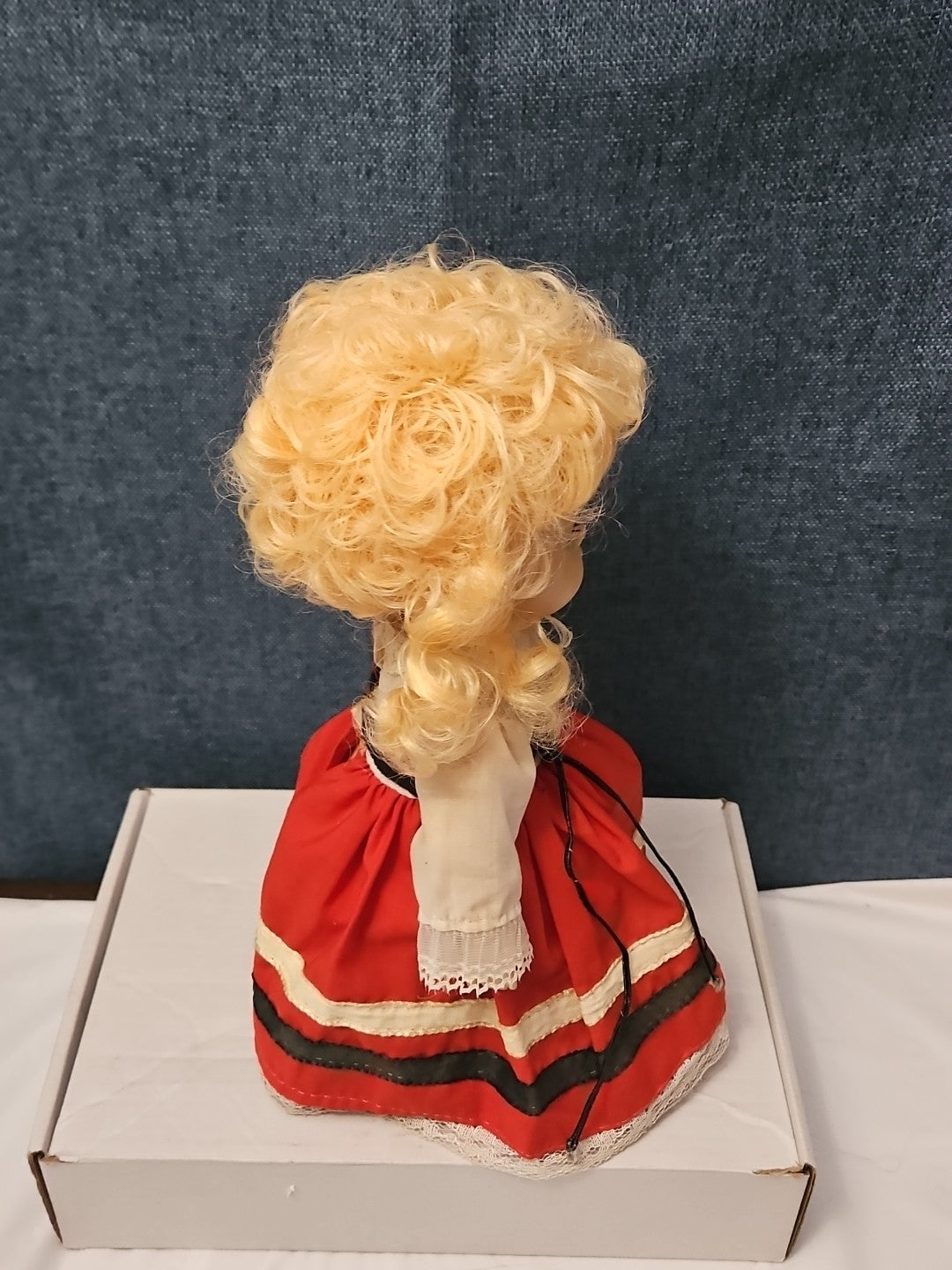 Vintage Heritage Doll Piggy Bank European Folk Costume Blonde Curls Aged Charm
