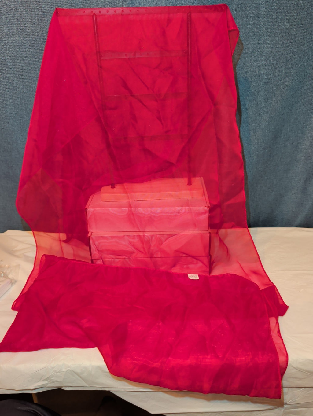 Red Chiffon Evening Shawl Wrap Capelet Bridal PreOwned 65x19