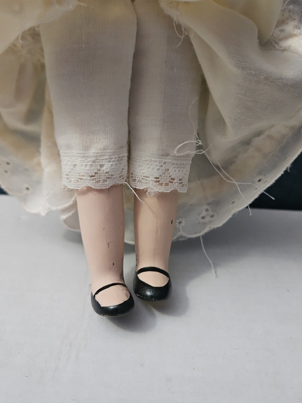 Vintage 8" Porcelain Doll | Blonde with Bonnet & Ruffled Dress