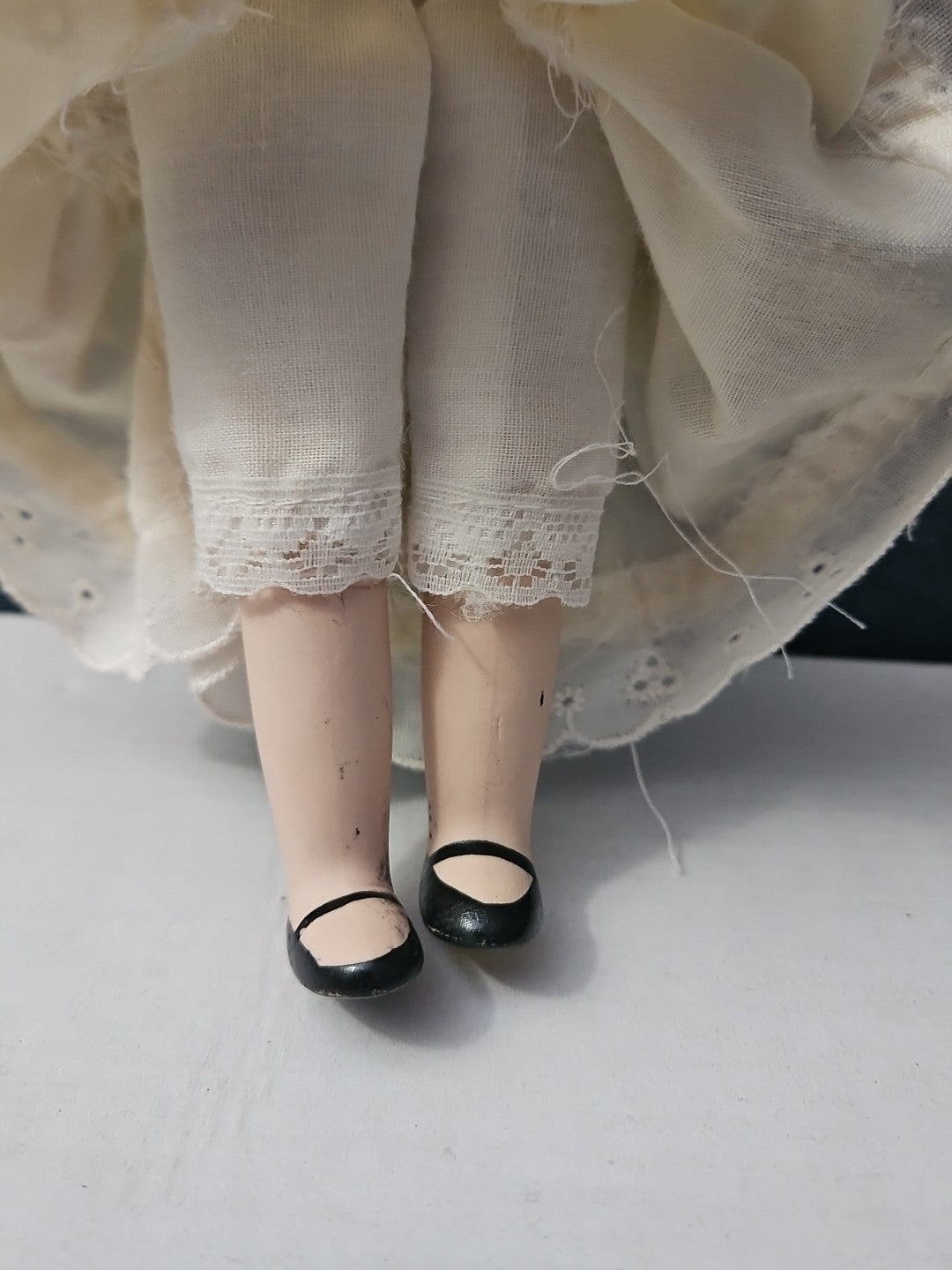 Vintage 8" Porcelain Doll | Blonde with Bonnet & Ruffled Dress