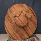Ashro Wide Brim Derby Hat Peach Striped Mesh Flower