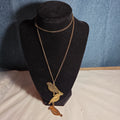 3 Birds Drop Pendant Necklace Brass Tone Long Chain Boho
