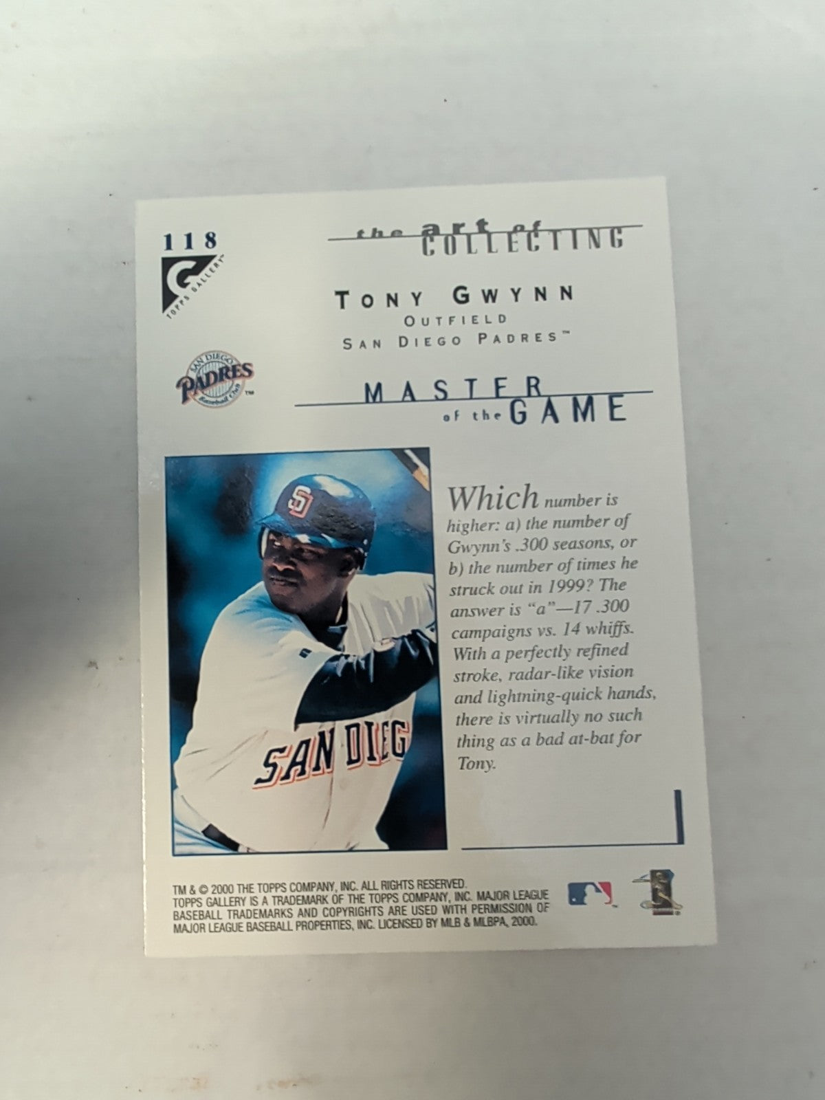 2000 Topps Gallery - Masters of the Game Tony Gwynn #118