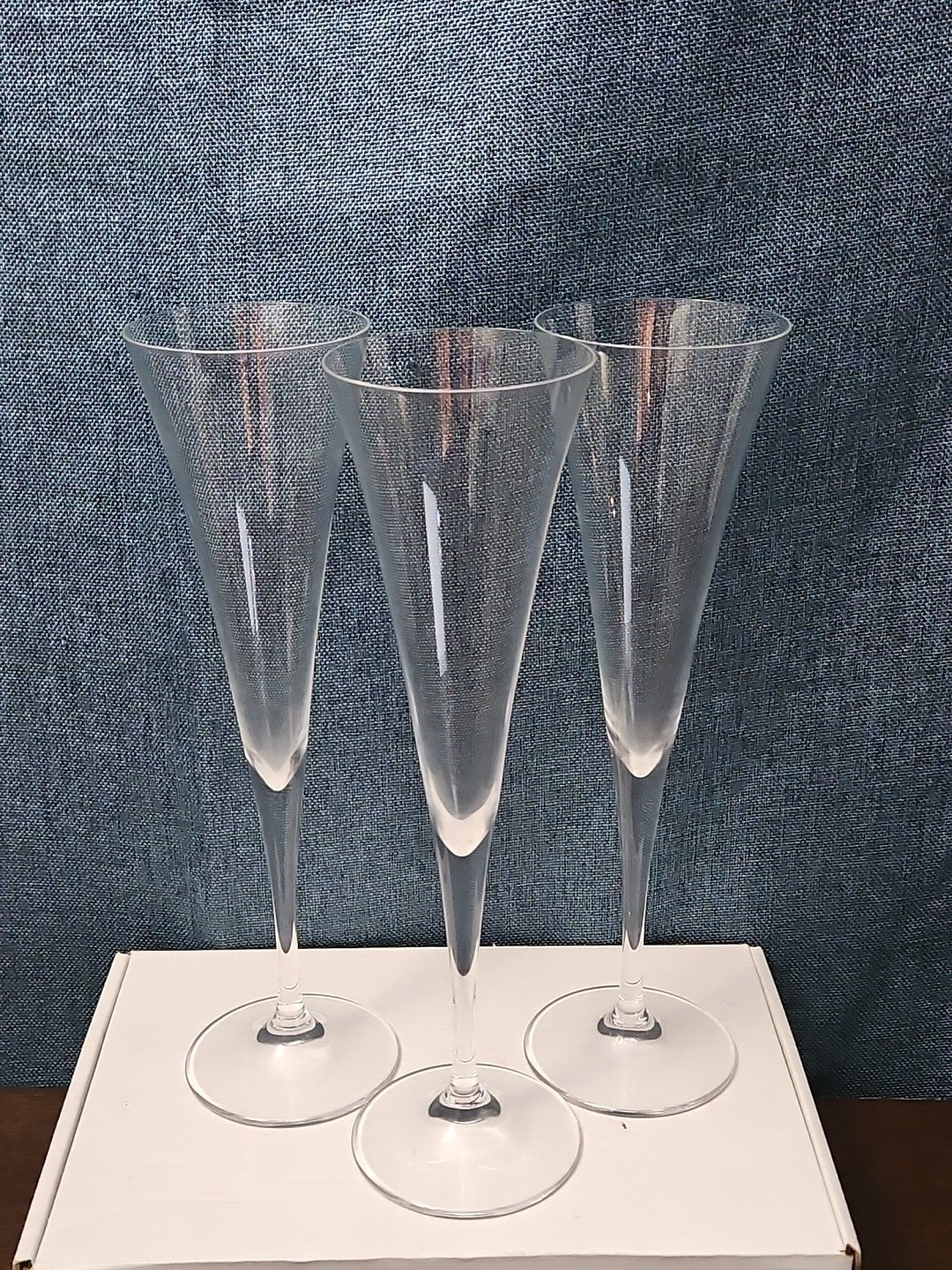 Set of 3 Tall Champagne Flutes | 9.5" Trumpet Shape | Elegant Clear Glass