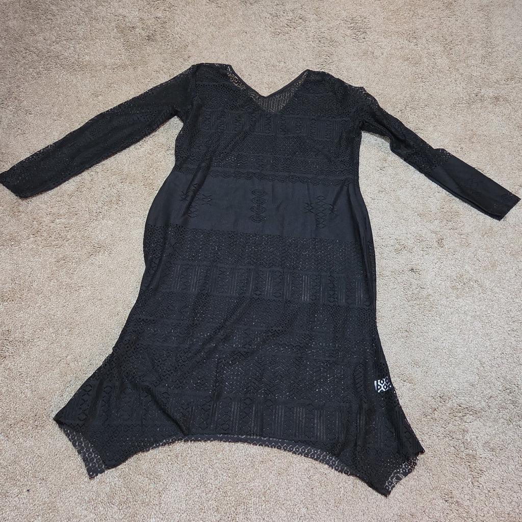 Black Lace Crochet Midi Tunic Dress Festival Whimsigoth XXL