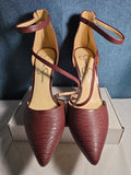 Jessica Simpson Wine Snakeskin Pumps 9M Ankle Strap Pointed Toe Zipper Heels 40
