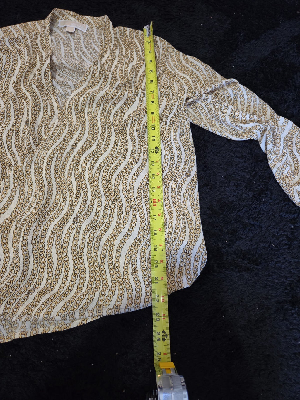 Michael Kors Blouse Gold Chain Link Print Wrap V-Neck Stretch Top L Gently Used