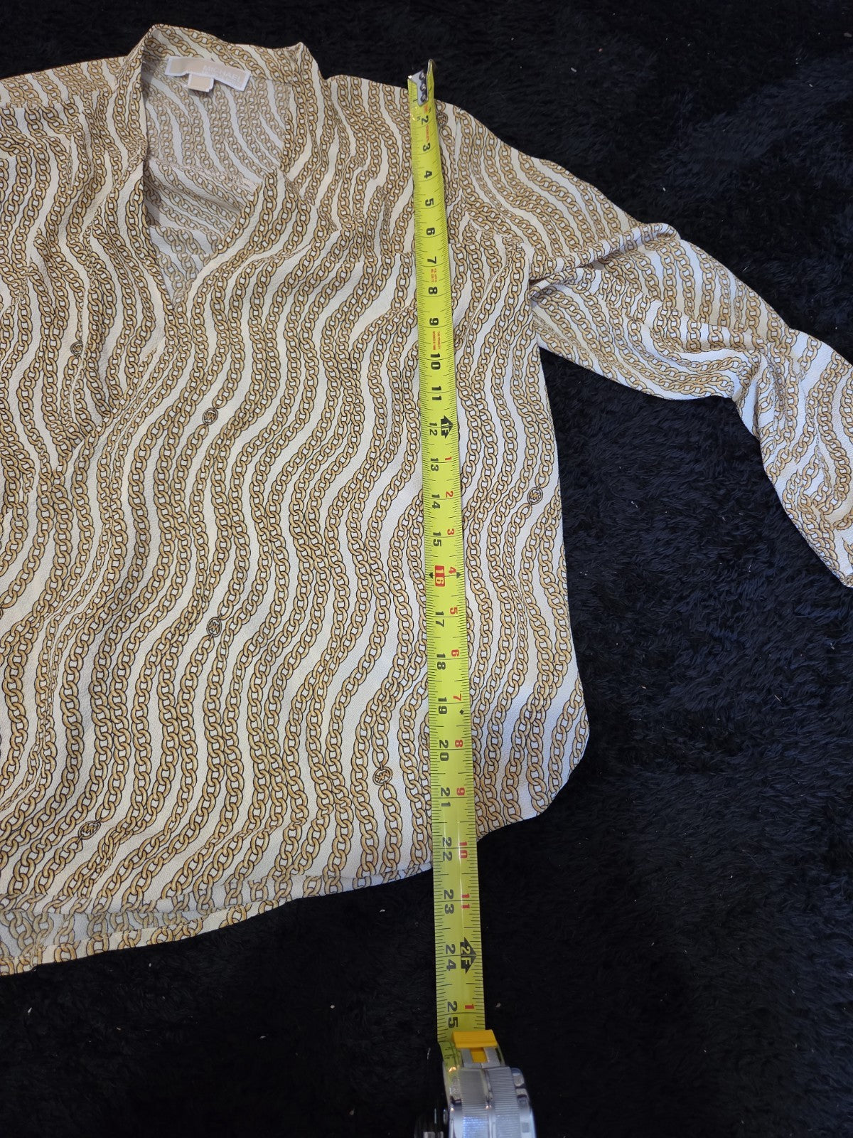 Michael Kors Blouse Gold Chain Link Print Wrap V-Neck Stretch Top L Gently Used