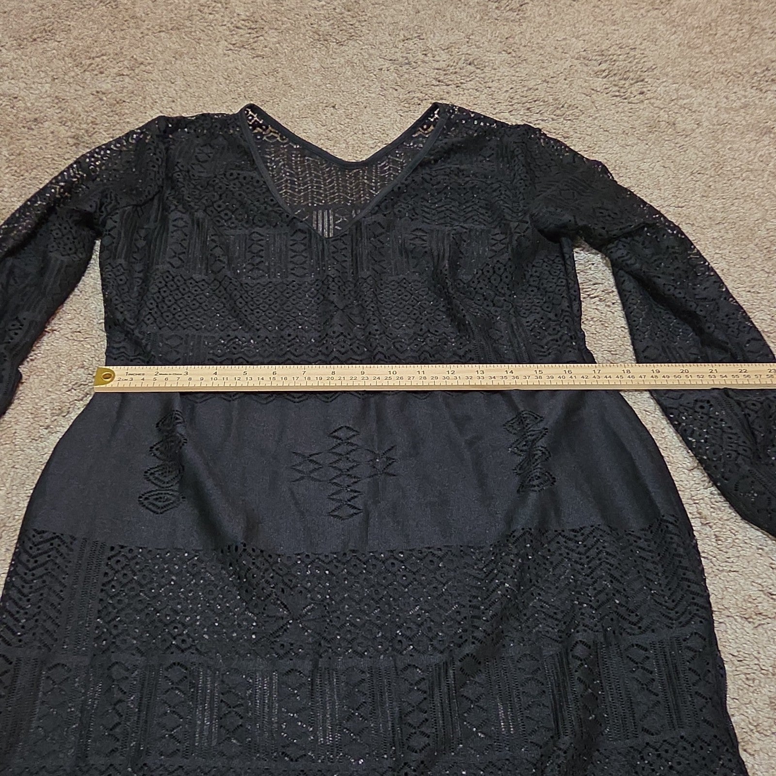 Black Lace Crochet Midi Tunic Dress Festival Whimsigoth XXL