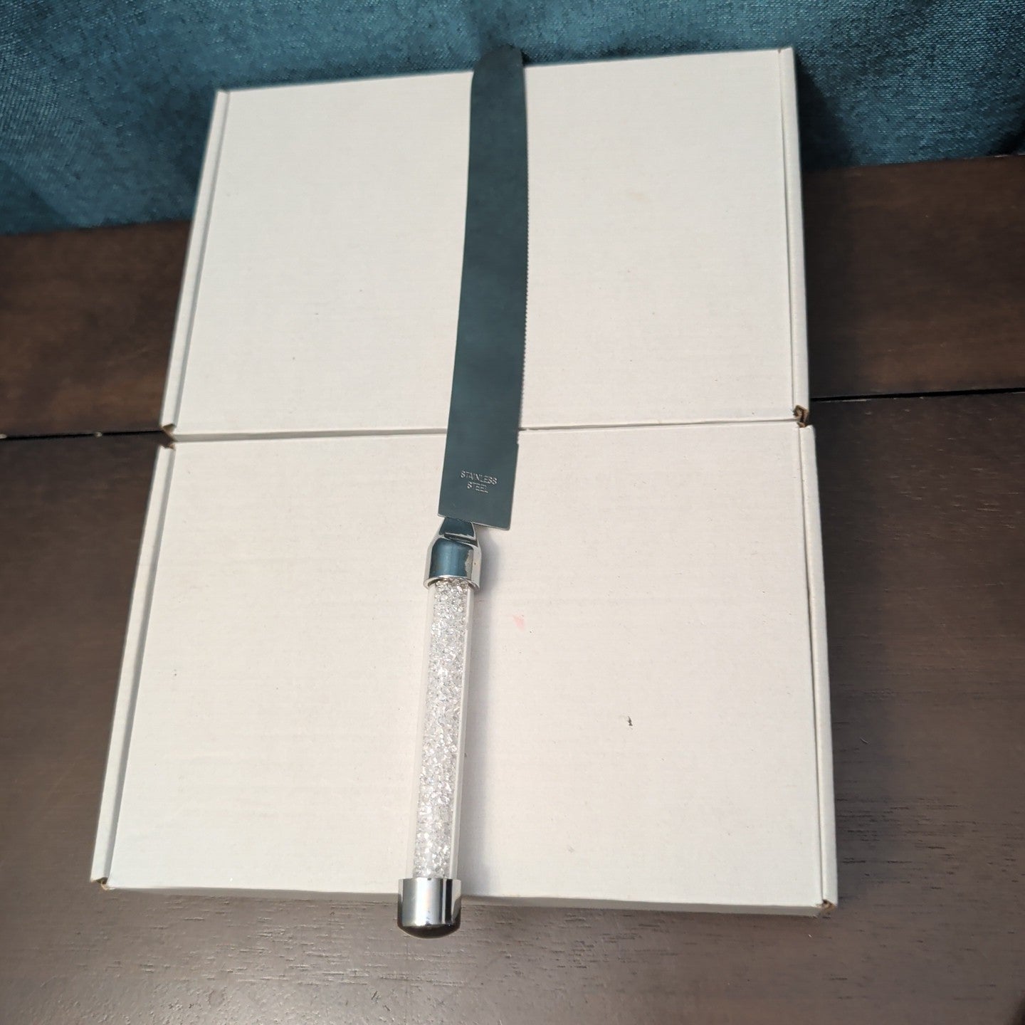 Mr & Mrs Wedding Cake Server Knife Set | Crystal Filled Bling Handle Stainless