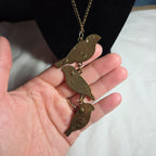 3 Birds Drop Pendant Necklace Brass Tone Long Chain Boho
