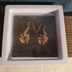 Gold Christmas Bells Drop Earrings 3/4" Red Enamel