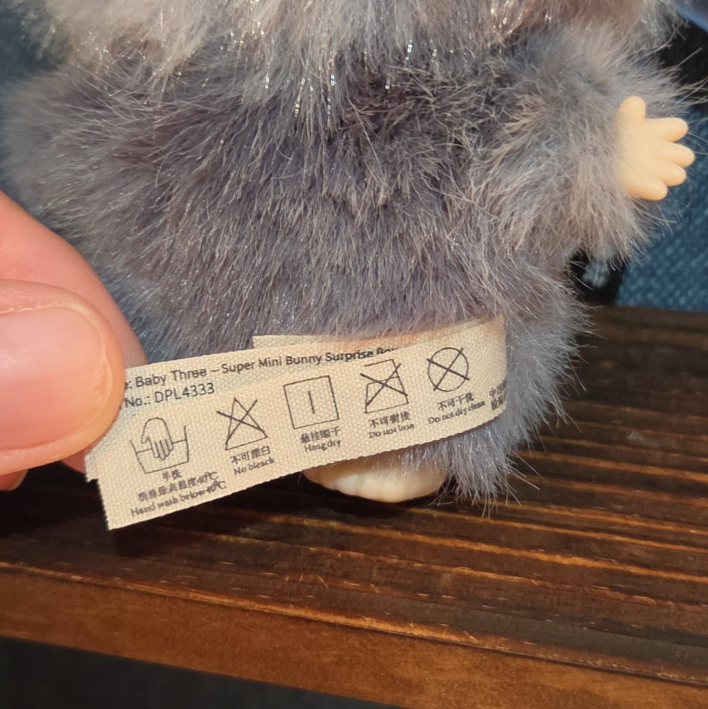 Baby Three Super Mini Bunny Letter S Gray Plush Bag Charm Pendant