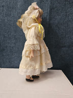 Vintage 8" Porcelain Doll | Blonde with Bonnet & Ruffled Dress
