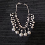 Chunky Silver Bib Statement Necklace Black Cube Cascading Collar Choker Punk Mod