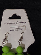 Chunky Bubblegum Bead Necklace Earring Set Green Retro New On Card