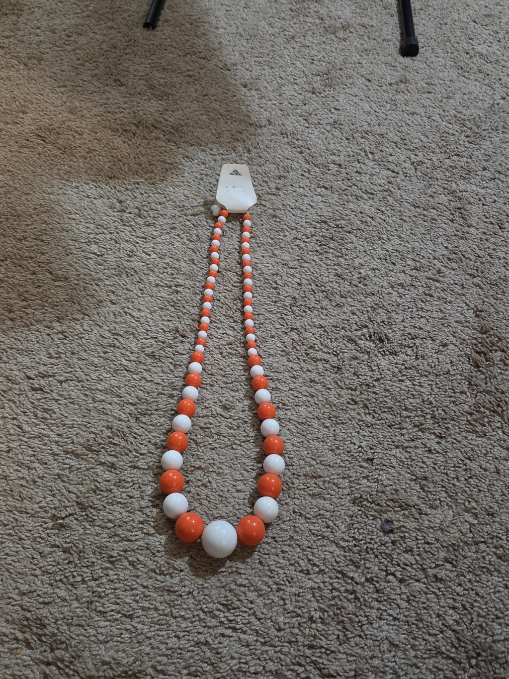 Chunky Bubblegum Bead Necklace Earring Set Orange White Retro