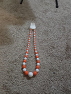 Chunky Bubblegum Bead Necklace Earring Set Orange White Retro
