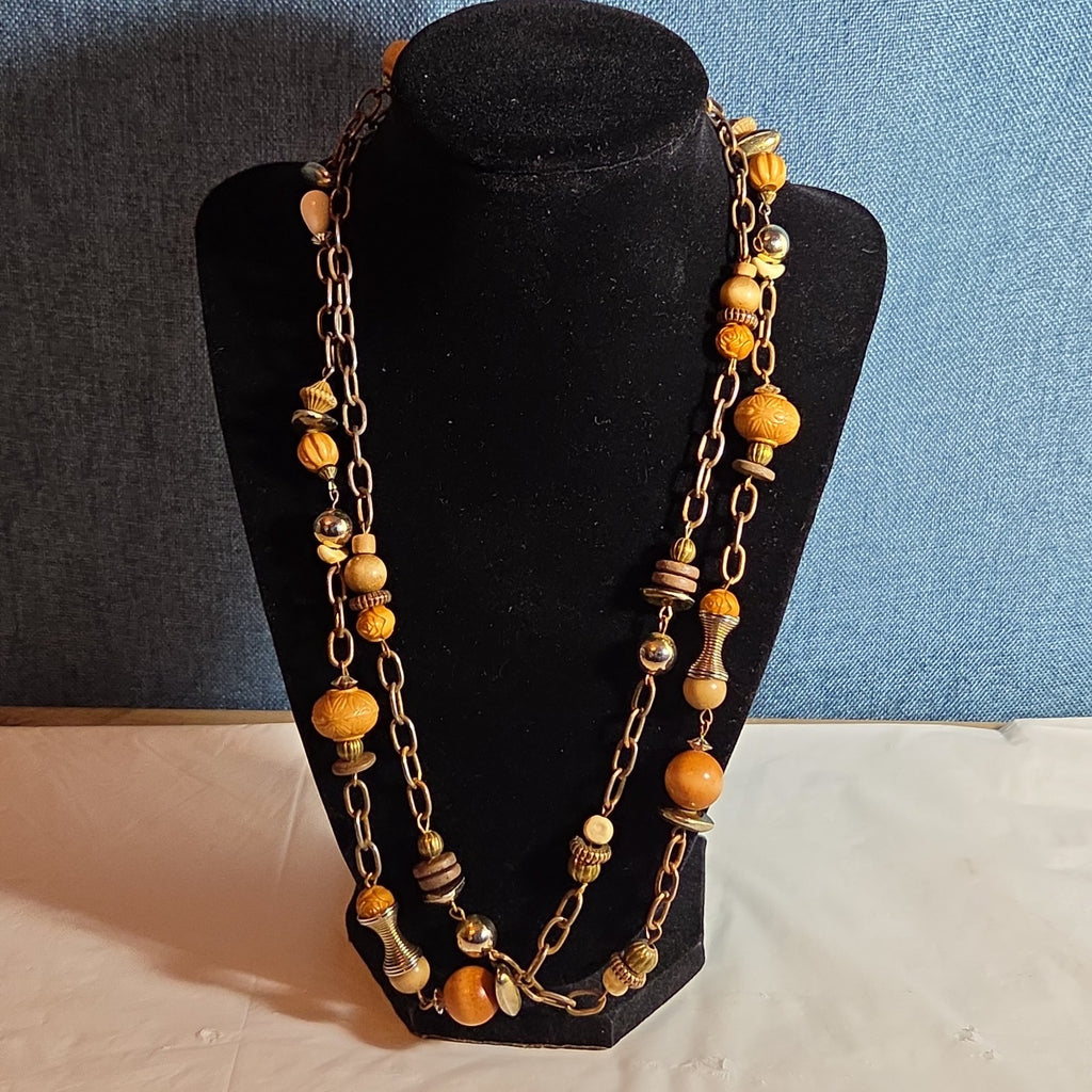 Earth Tone Bead Coppertone Chain Necklace Boho 70s Vibe