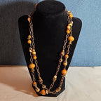Earth Tone Bead Coppertone Chain Necklace Boho 70s Vibe