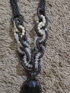 Black Crystal Pearl Necklace Chunky Bib Pendant Antique Chain