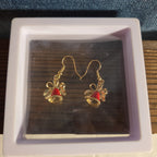 Gold Christmas Bells Drop Earrings 3/4" Red Enamel