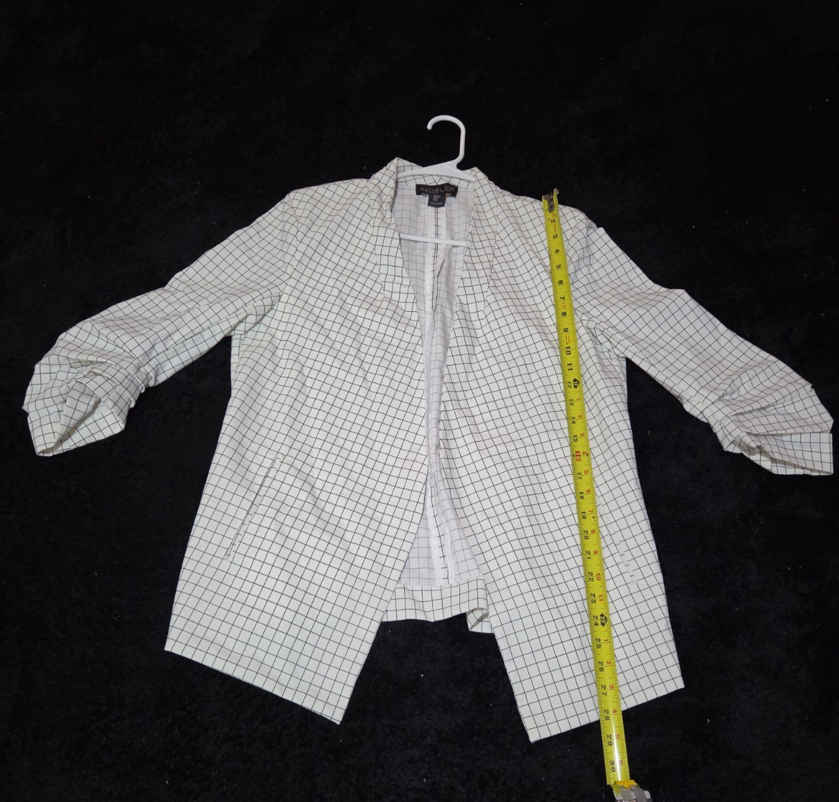 Rachel Zoe Open Front Blazer Women's S White Black Check 3/4 Sleeve Ruche Size L