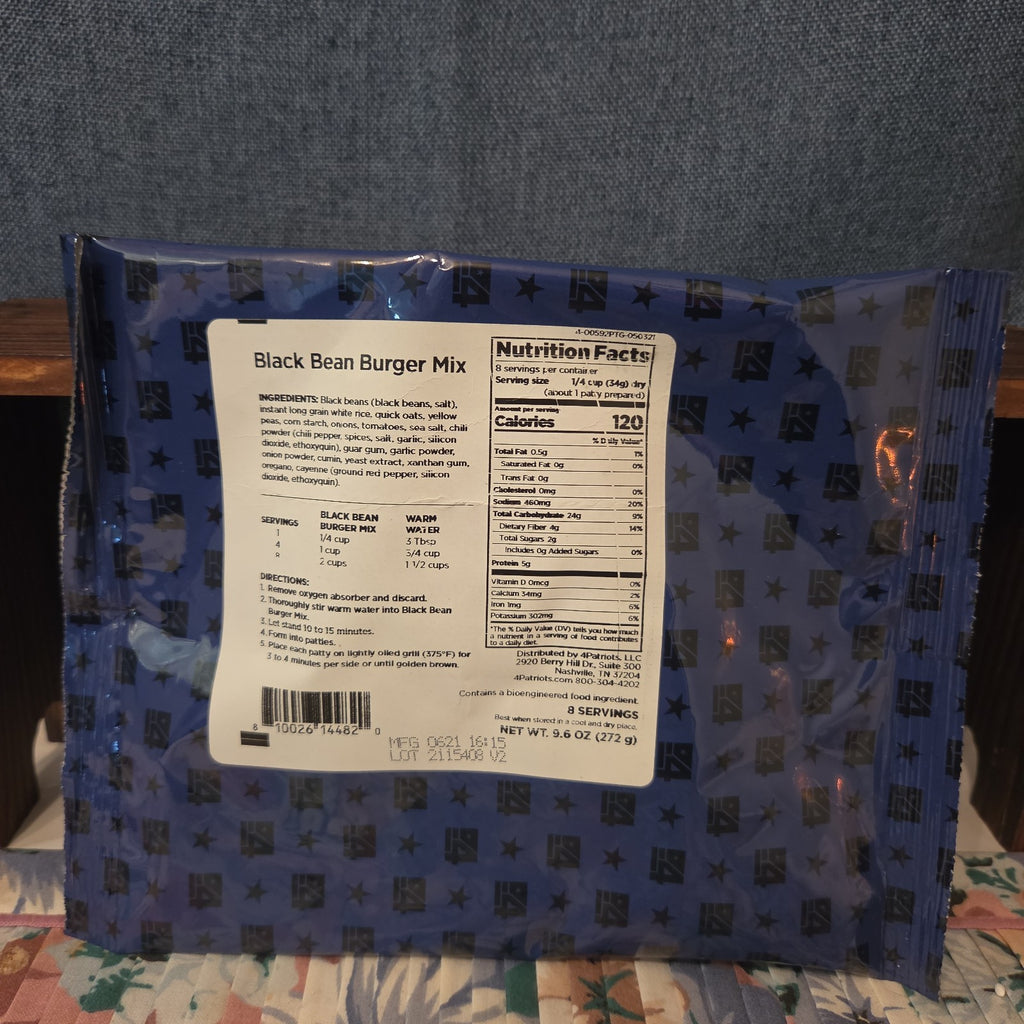 4Patriots Black Bean Burger Mix 8 Servings Survival Food