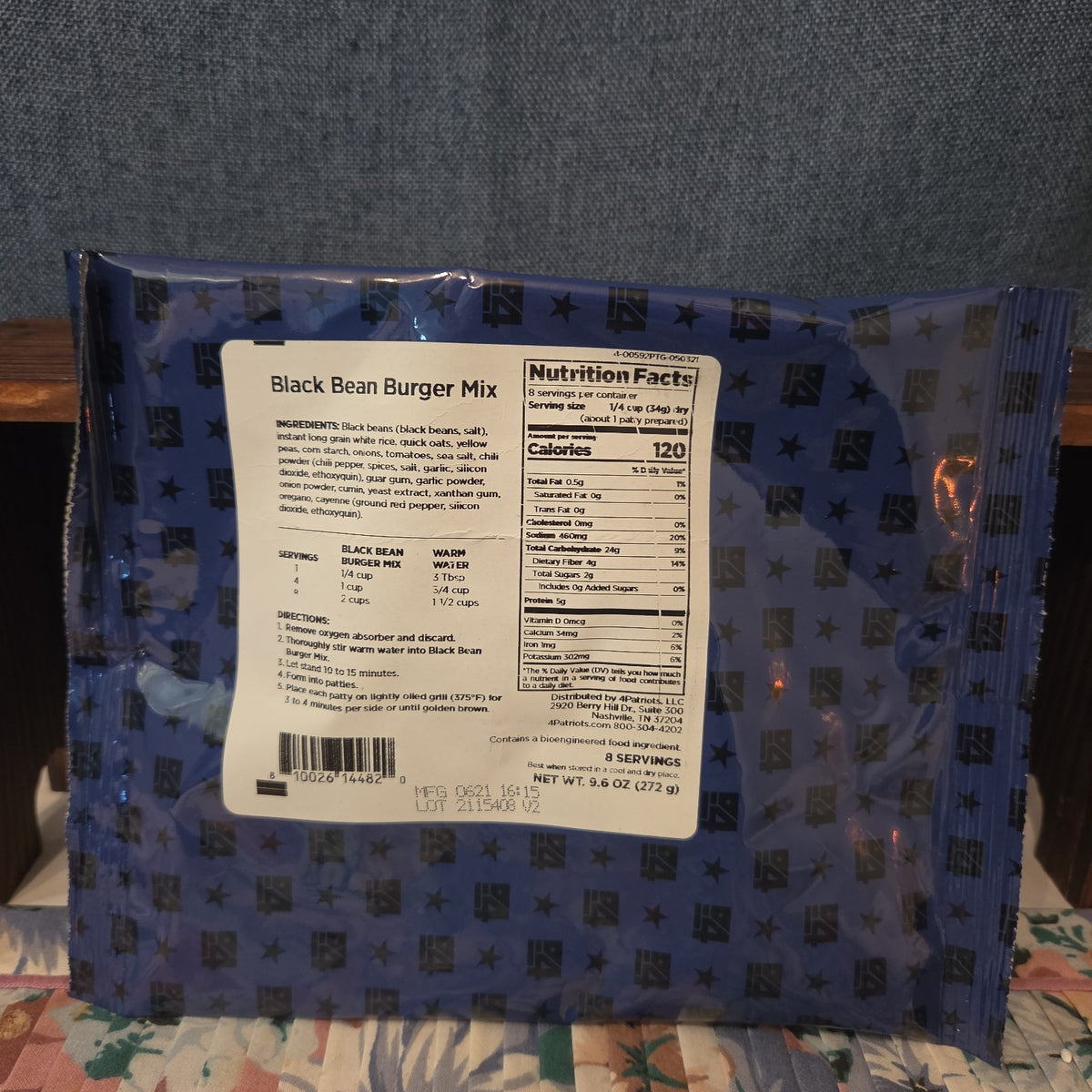 4Patriots Black Bean Burger Mix 8 Servings Survival Food
