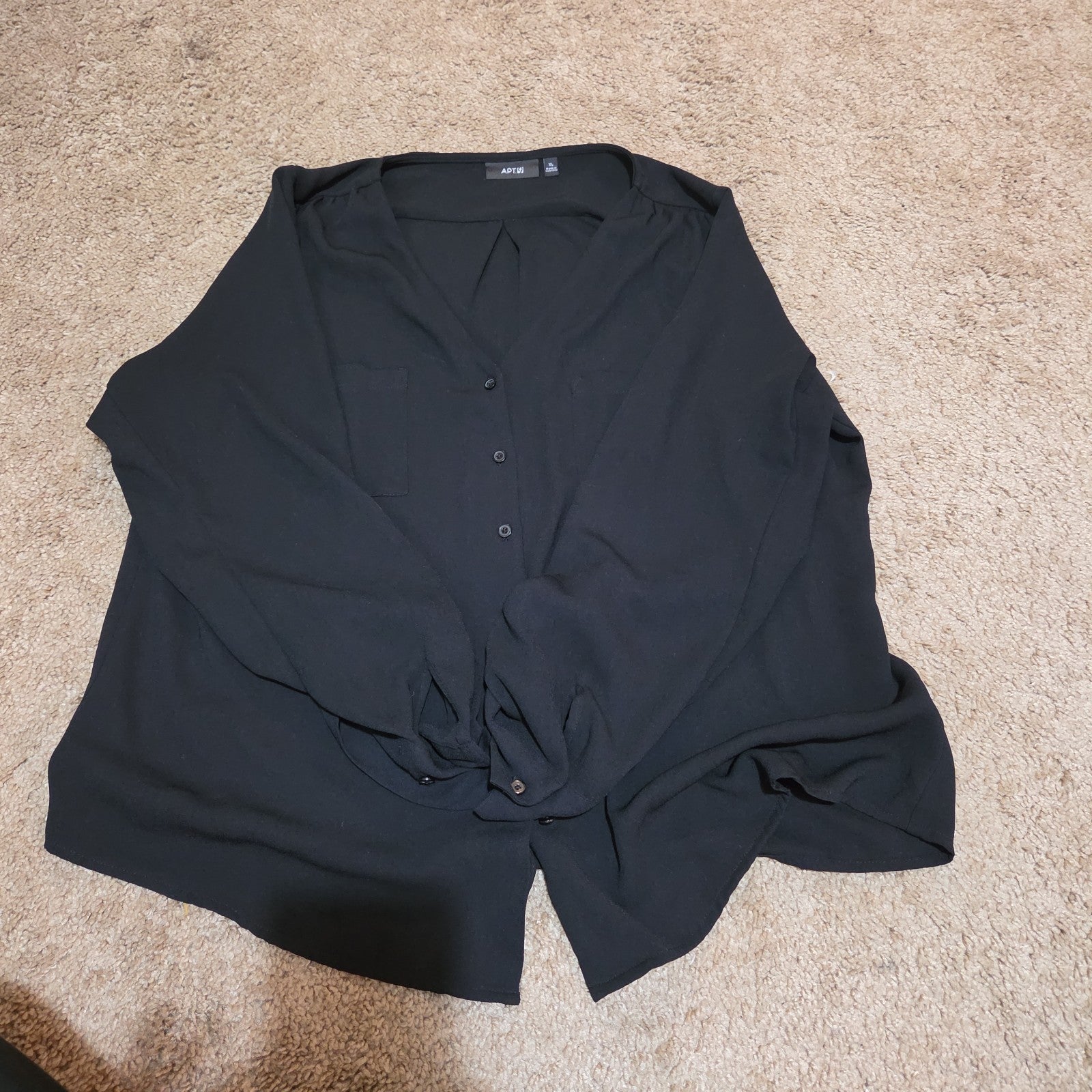 Apt 9 Black Blouse Womens XL V-Neck Roll Tab Sleeve Lightweight Shirt Casual Top