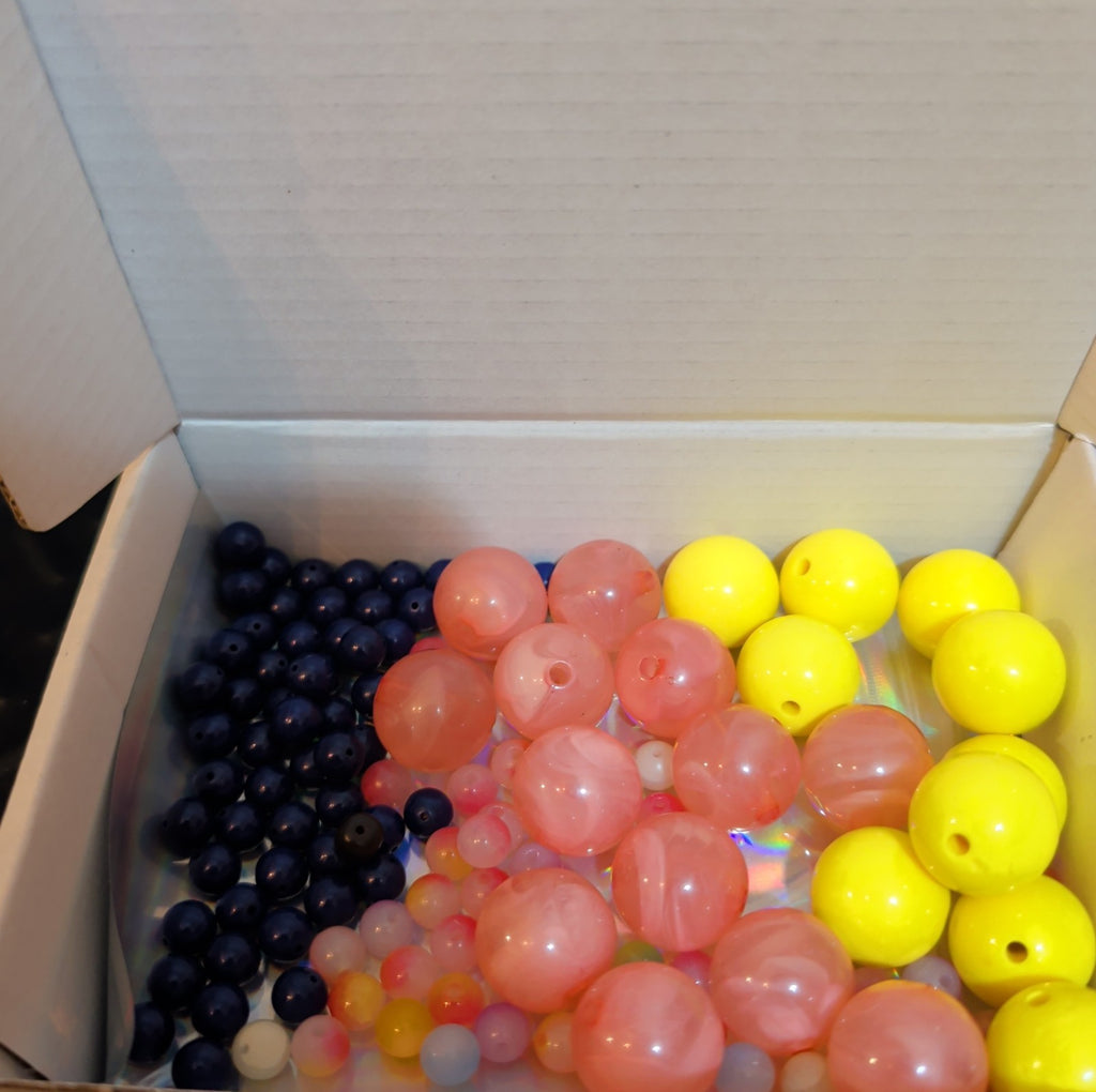 Mixed Pre-Drilled Round Plastic Beads 3oz Lot Pink Yellow Blue Craft