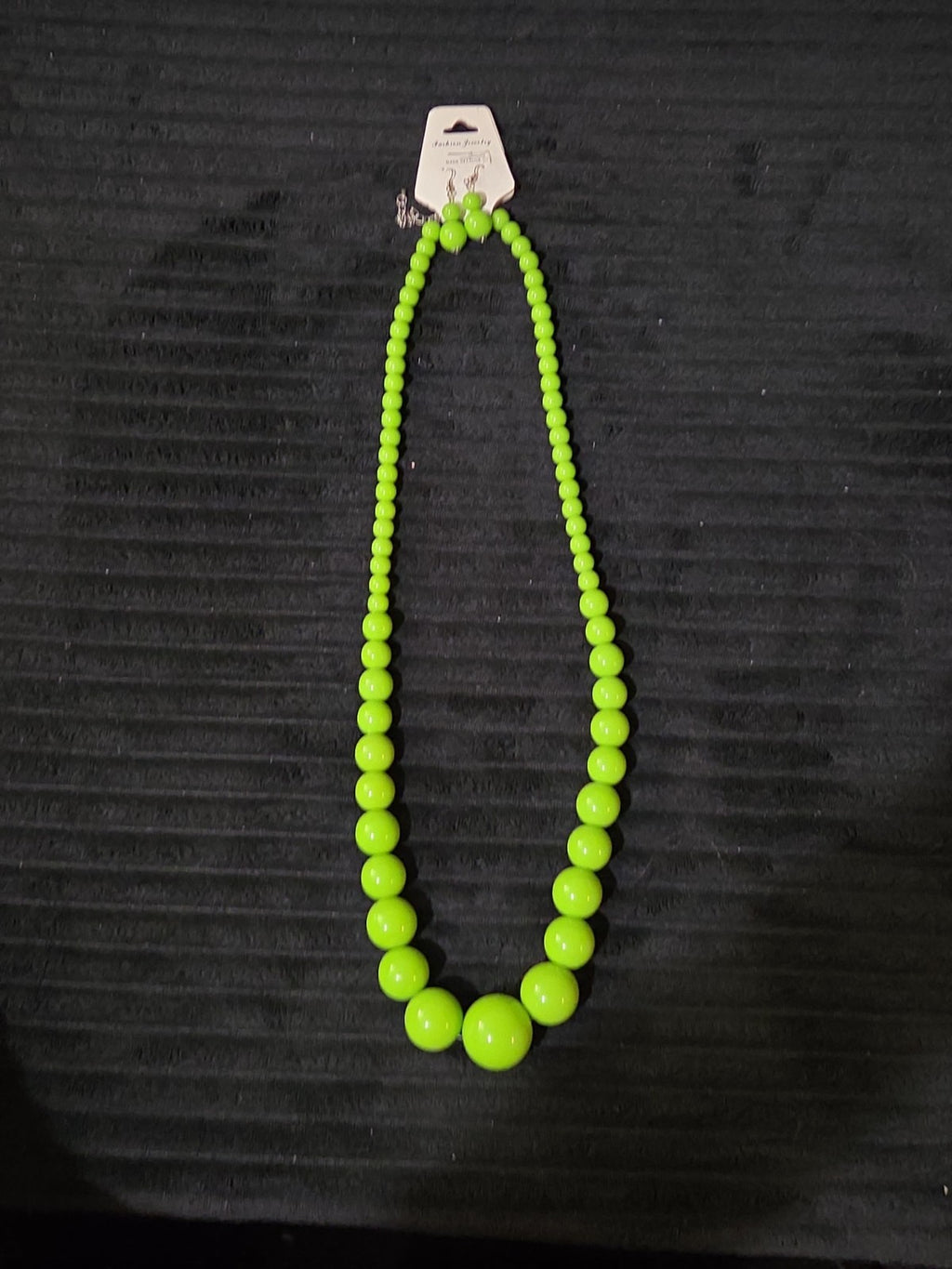 Chunky Bubblegum Bead Necklace Earring Set Green Retro New On Card