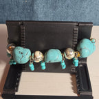 Chunky Faux Turquoise Silver Tone Stretch Bracelet Boho Y2K NWOT