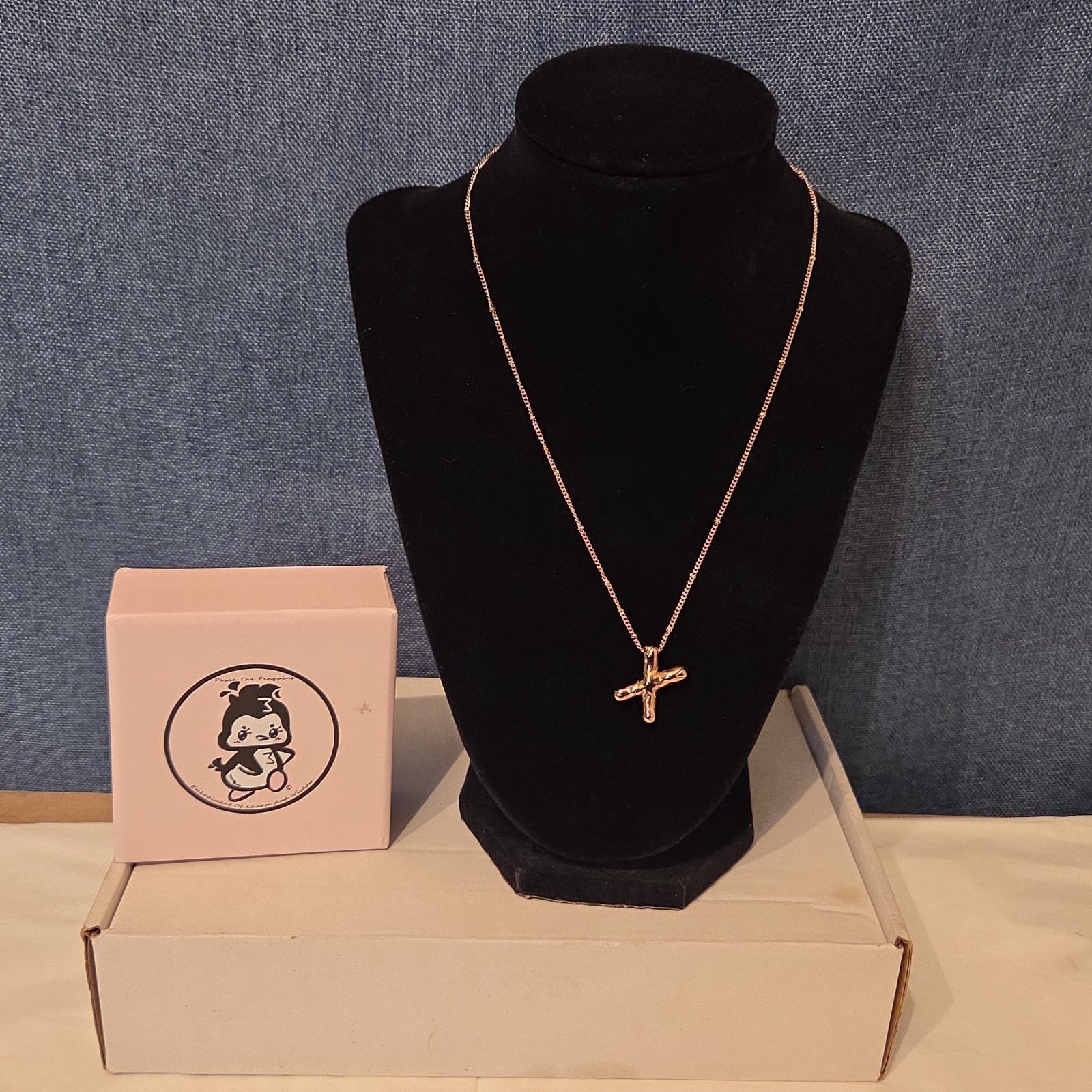 Pixie The Penguin Letter X Necklace Rose Gold Tone Puffy Coquette NIB