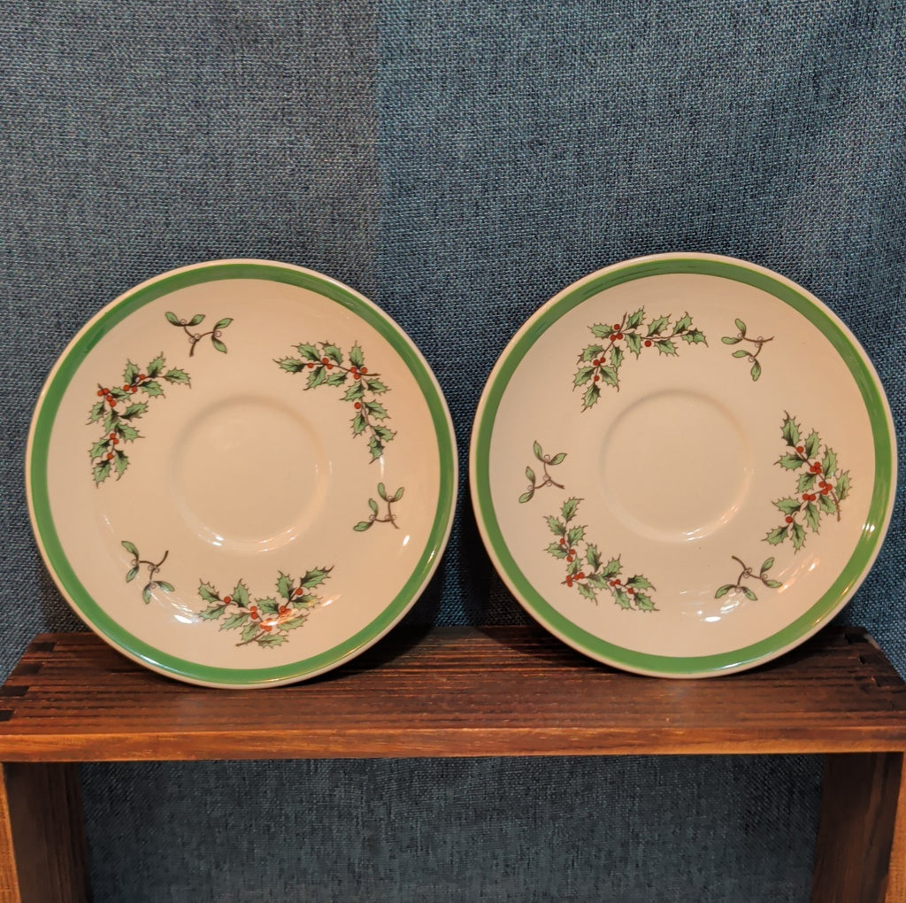 Spode Christmas Tree S3324 England 5.75" Saucers Set 2 Vintage