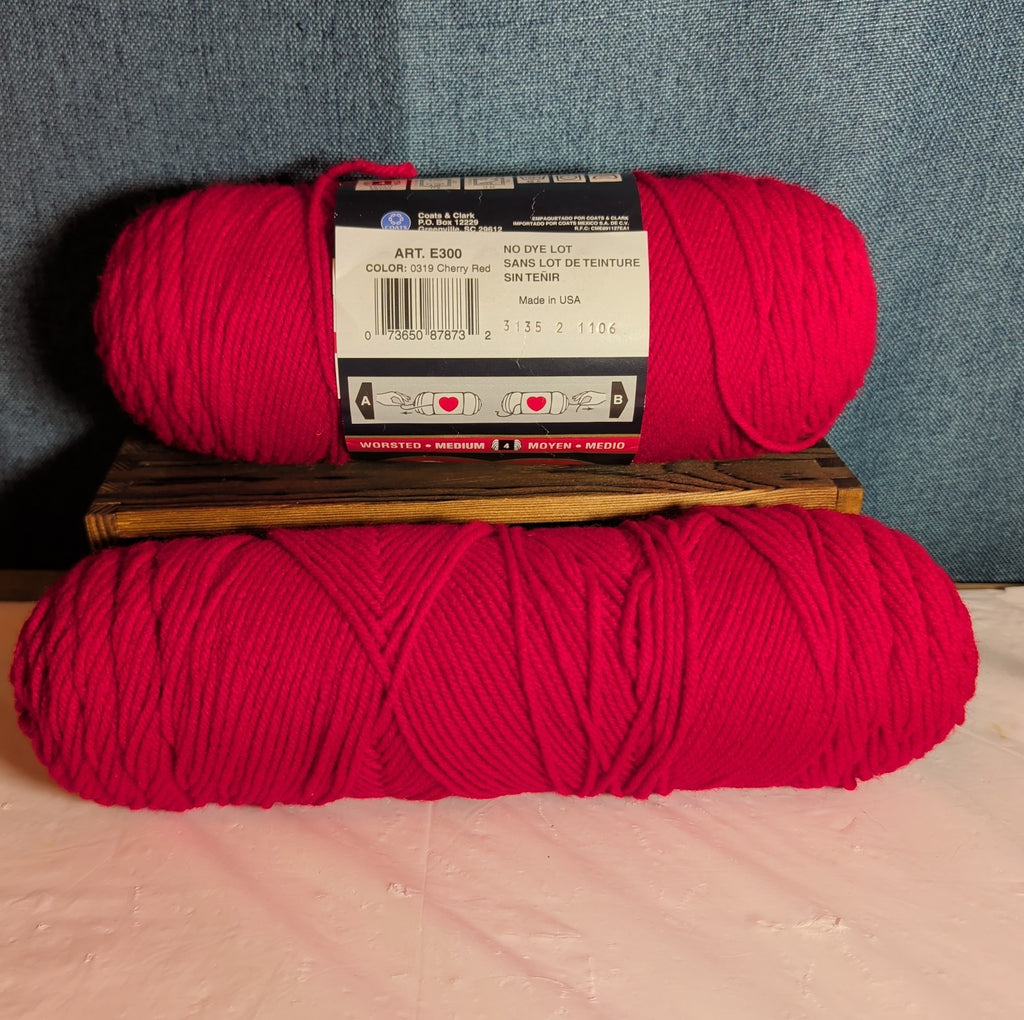 Red Heart Super Saver Cherry Red Yarn Lot 2 Skeins Worsted E300 New & Used