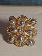 Sarah Coventry Pearl Rhinestone Flower Ring Vintage  Adjustable
