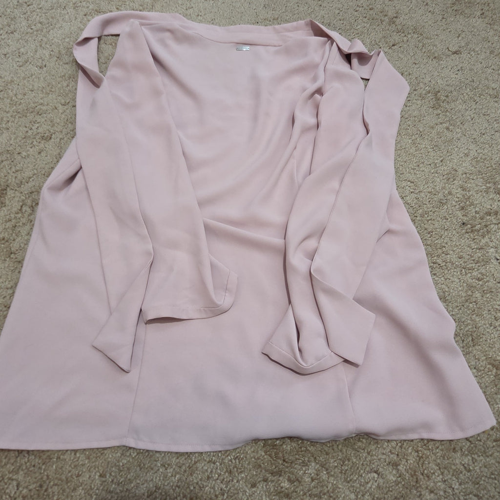 Anne Klein Blouse L Pink Tie Neck V-Neck Long Sleeve Career Top