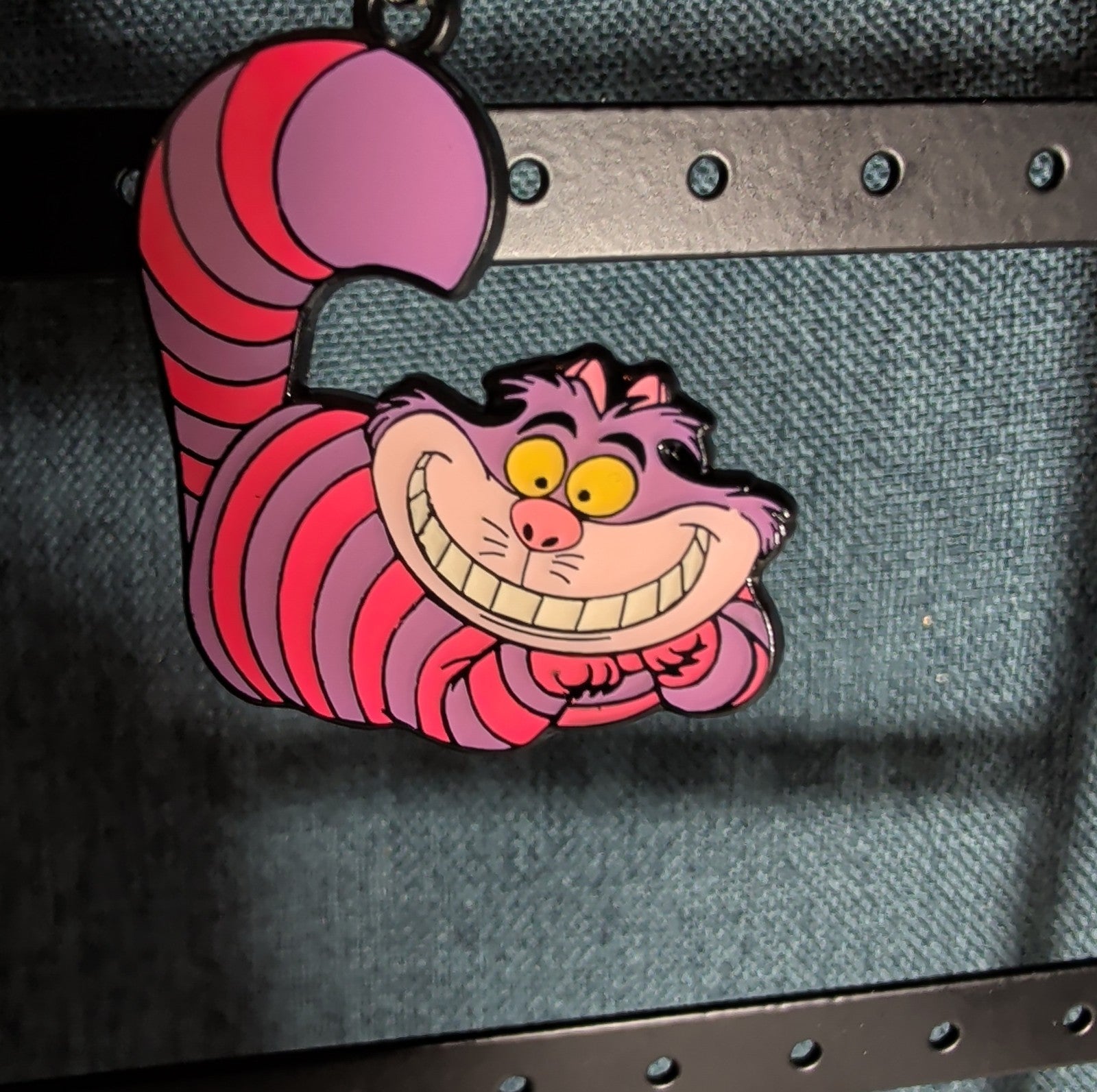 Cheshire Cat Necklace Pink Enamel Silver Tone Pop Culture