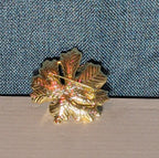 Peony Flower Brooch Pin Gold Tone Faux Pearl Enamel Coquette NWOT