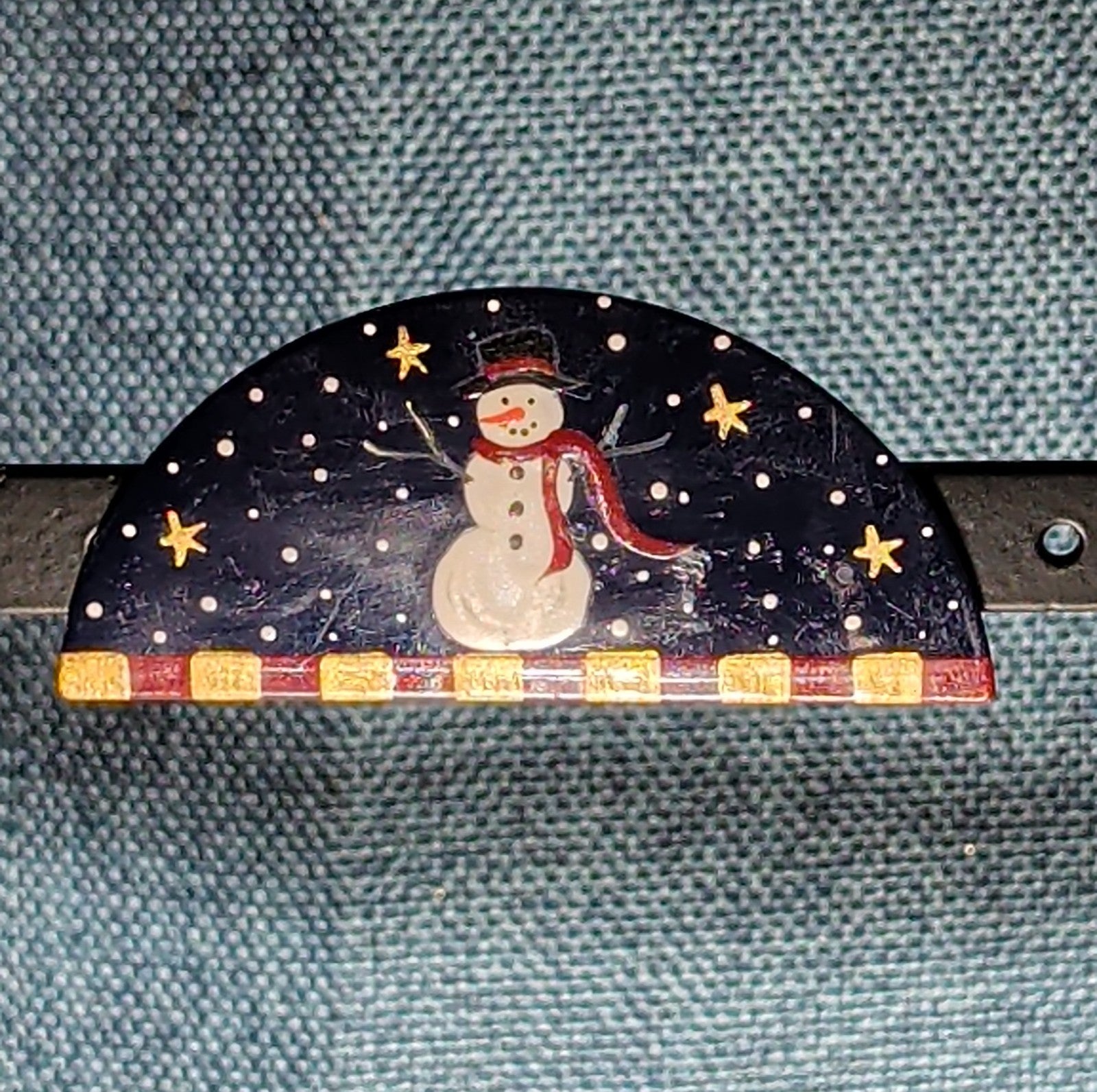 JB Snowman Half Moon Painted Metal Brooch 1996 Folk Art
